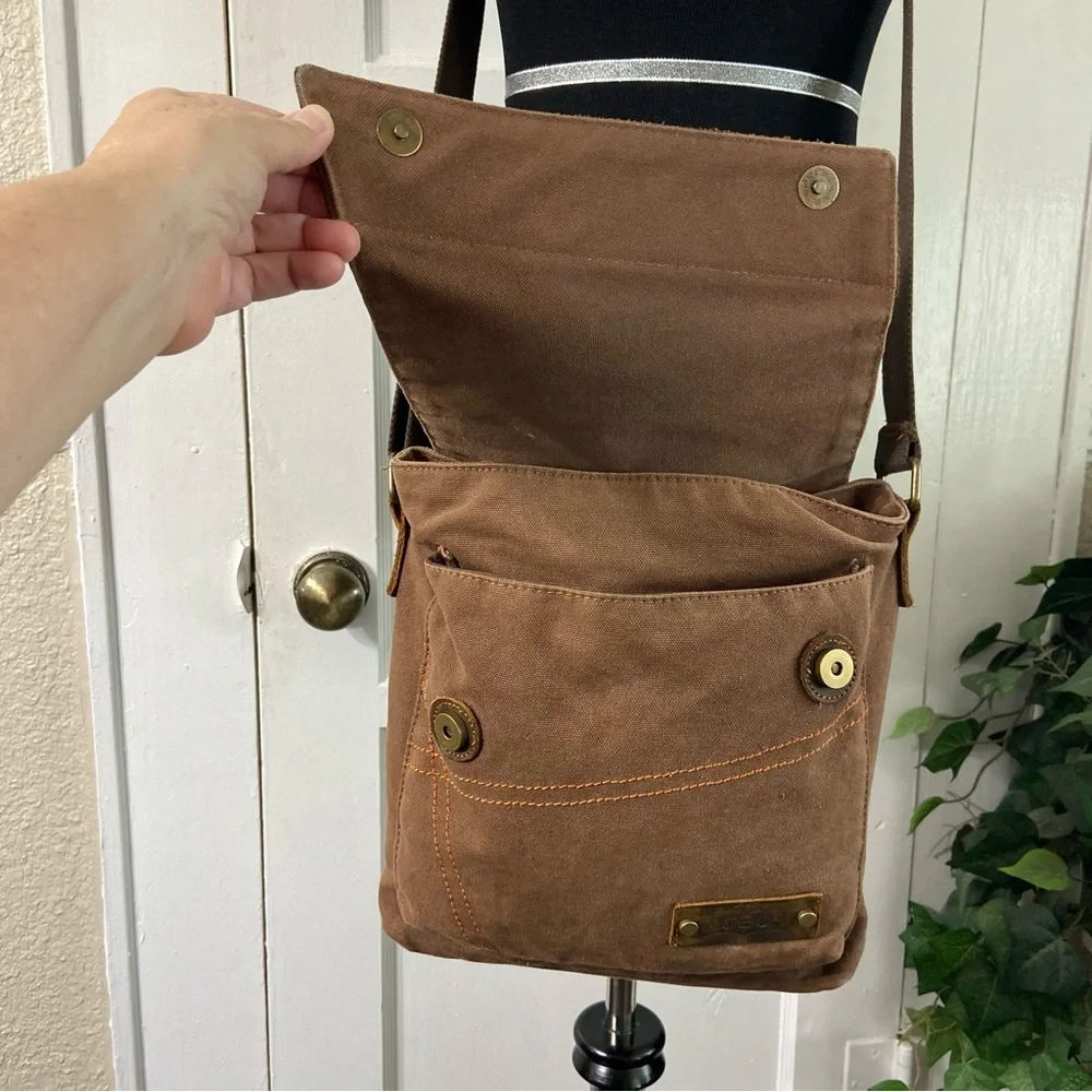 Augur Unisex Canvas & Leather Vintage Army Style Messenger Crossbody Bag